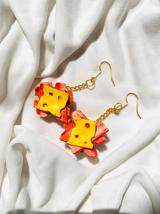 Bacon & cheese sandwich dangle earrings