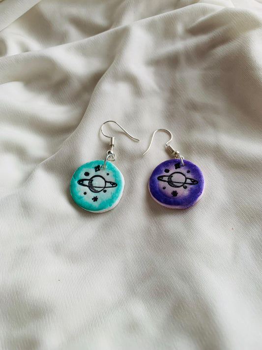 Cute Saturn embossed two tone coloured Earrings especially made for Run seokjin ep tour of BTS Jin