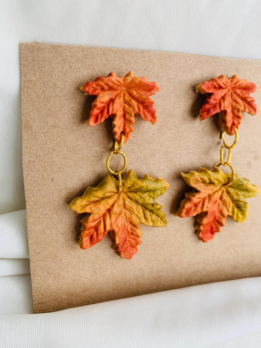 Autumn coloured maple leaves earrings