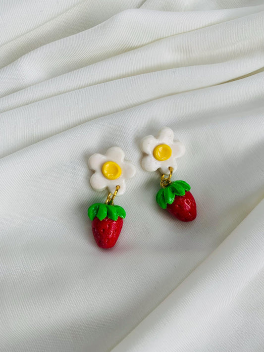 Strawberry with a blossom earrings
