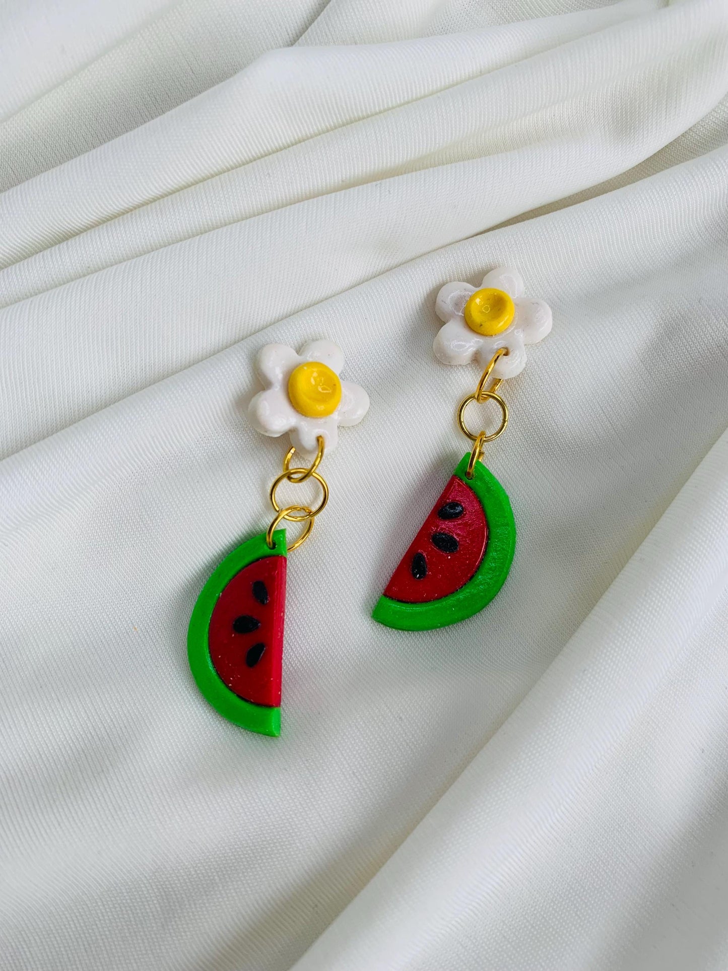 Watermelon with a blossom earrings