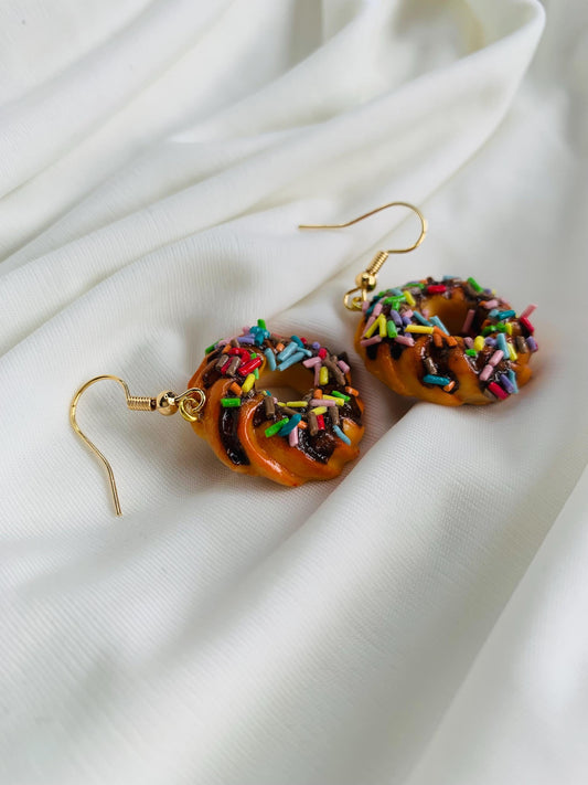 Chocolate frosting & sprinkles covered Bundt cake earrings