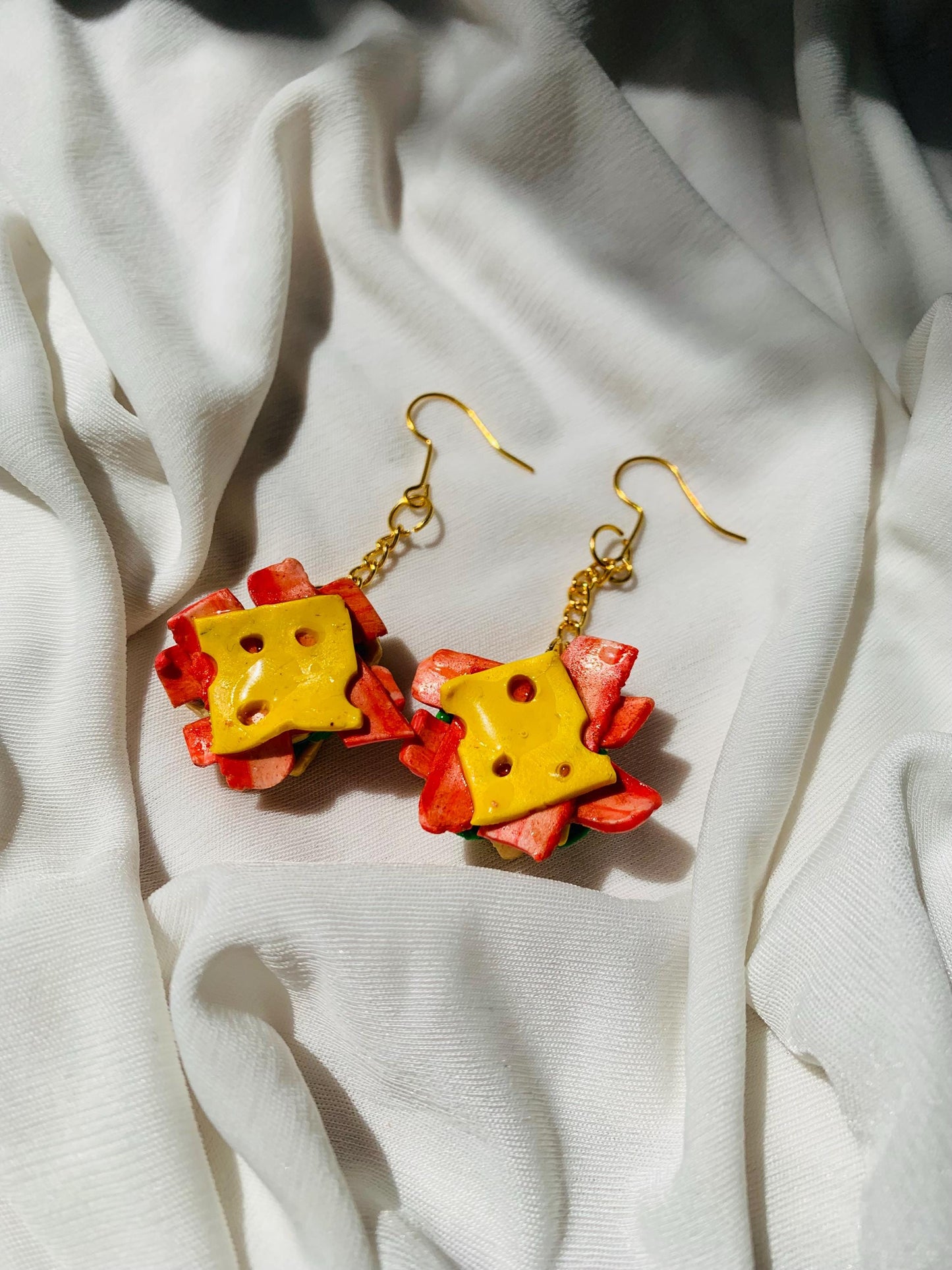 Bacon & cheese sandwich dangle earrings