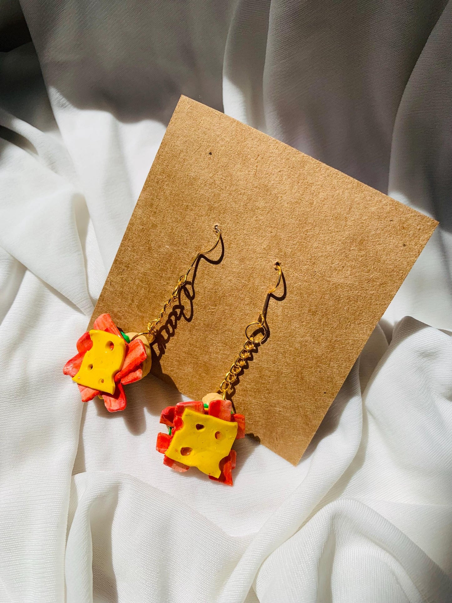 Bacon & cheese sandwich dangle earrings