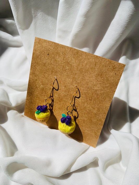 Cute Blueberry cupcake dangle earrings