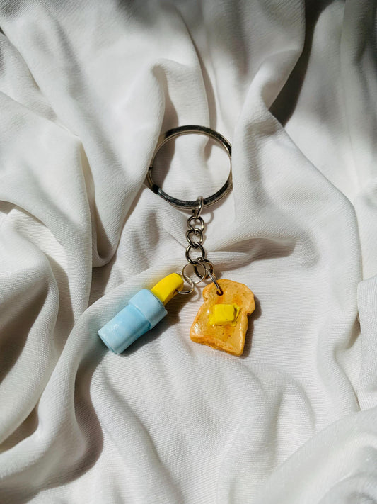 Cute butter & butter toasties keychain/ key ring/ key tag