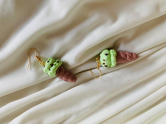 Mint chocolate chip ice cream earrings