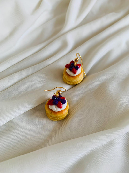 Strawberry and blueberry pancake earrings