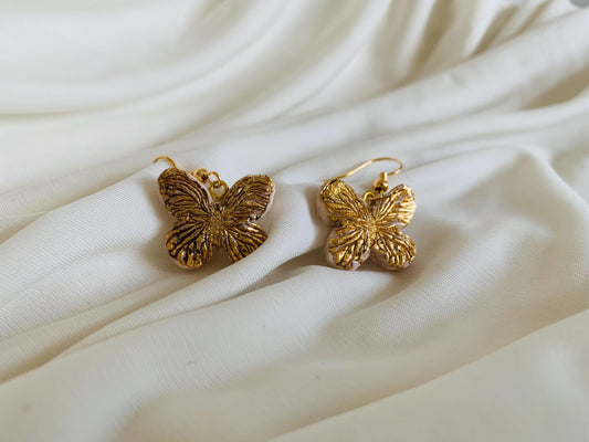Gold metallic paper embossed butterfly earrings