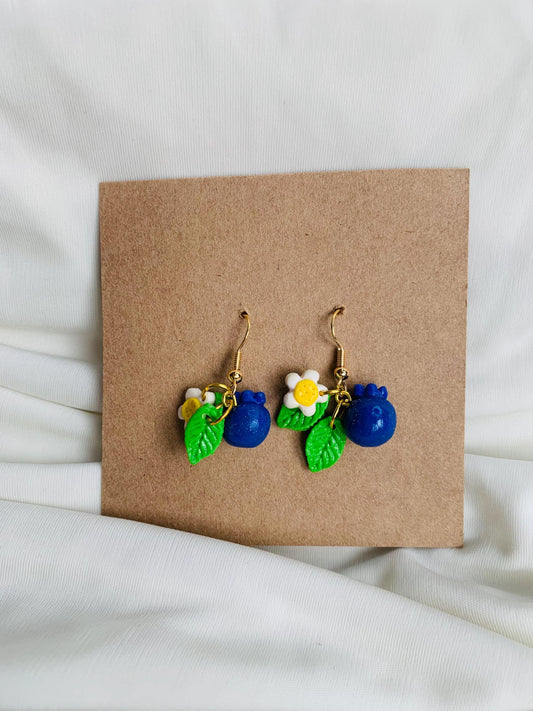 Blueberries & blossoms dangle drop earrings
