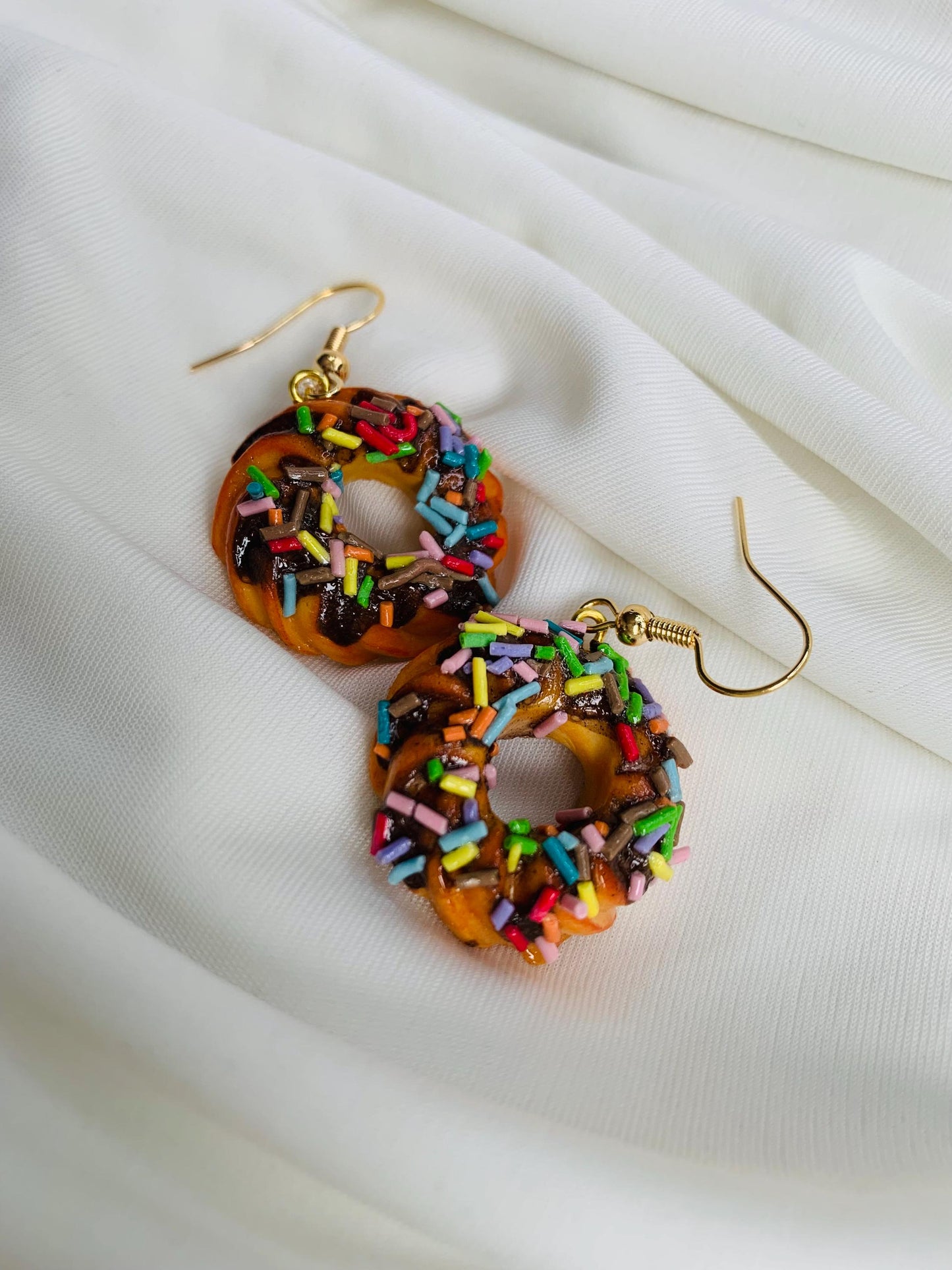 Chocolate frosting & sprinkles covered Bundt cake earrings