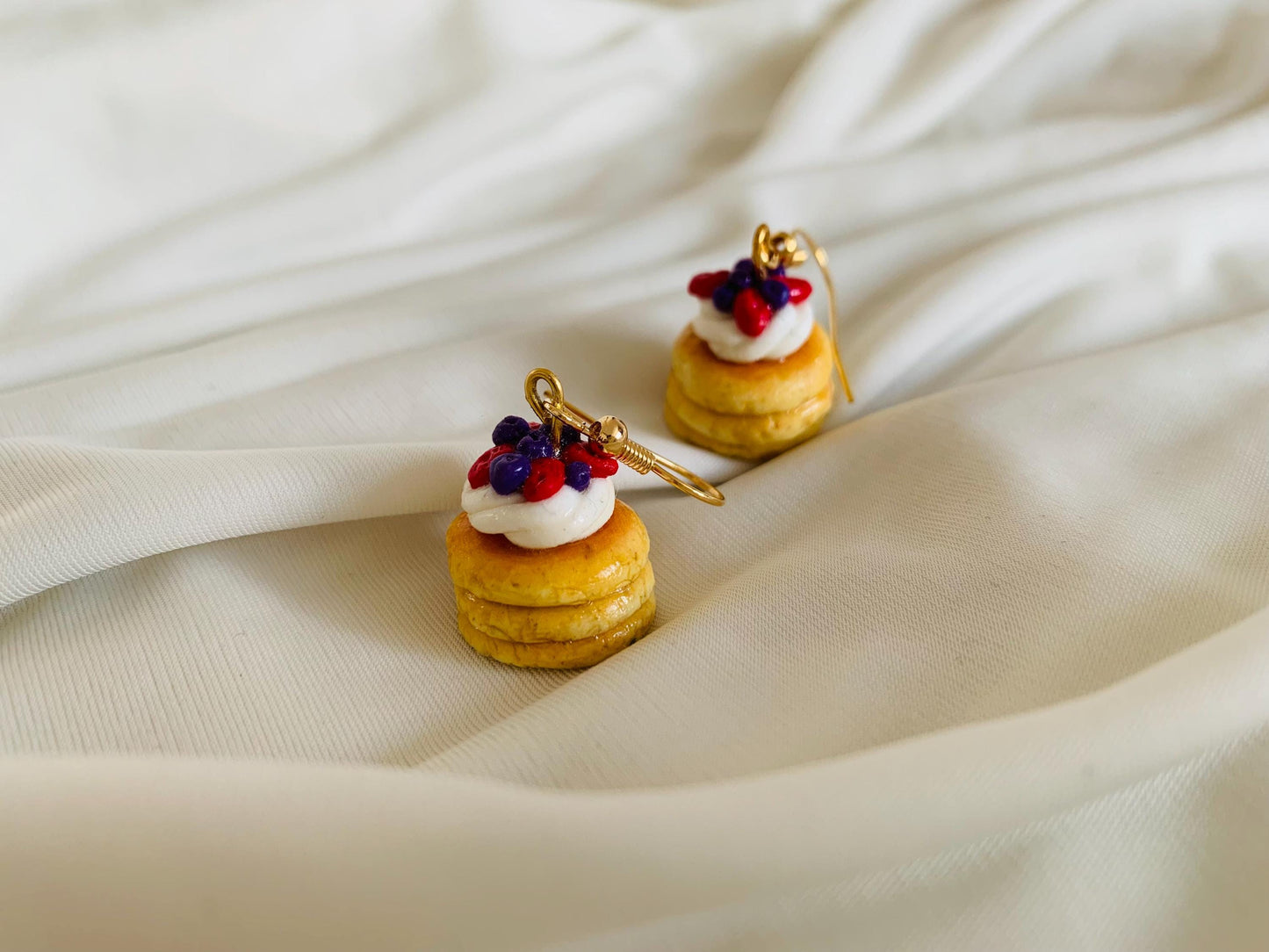 Strawberry and blueberry pancake earrings