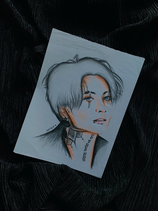 Goth Jungkook of BTS colour pencil Art Print/Poster, Fanart, Matte, K-Pop, Gift, BTS