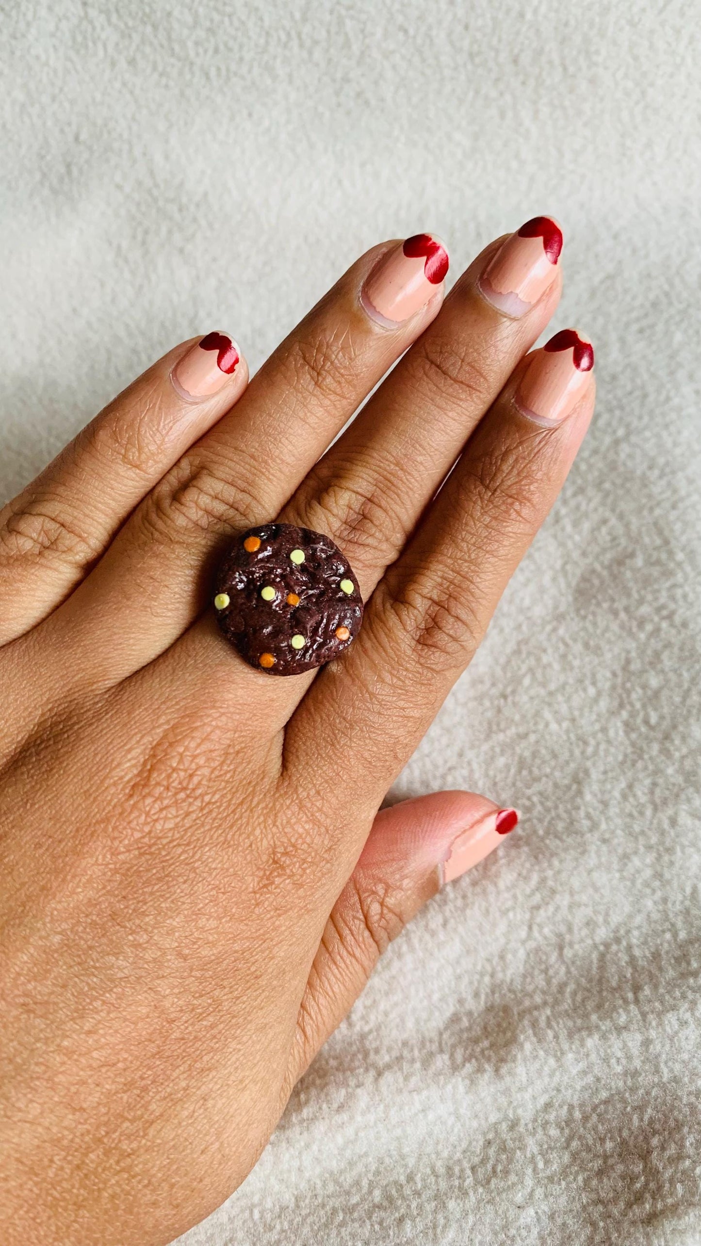Adjustable chocolate Reese’s pieces cookie ring