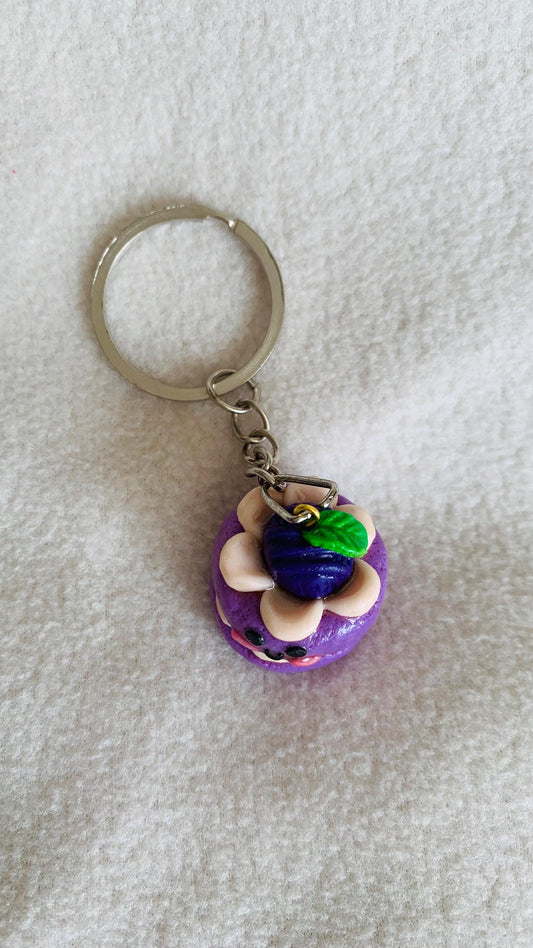 Kawaii Blueberry macaron keychain