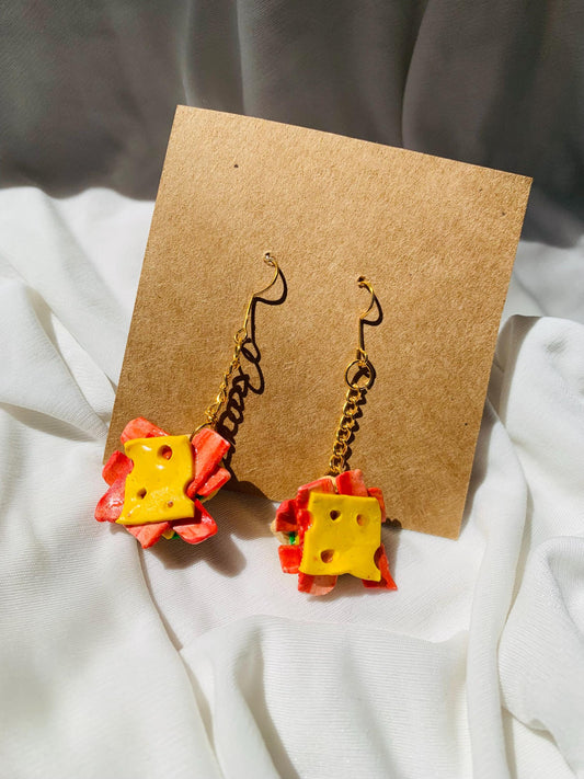 Bacon & cheese sandwich dangle earrings
