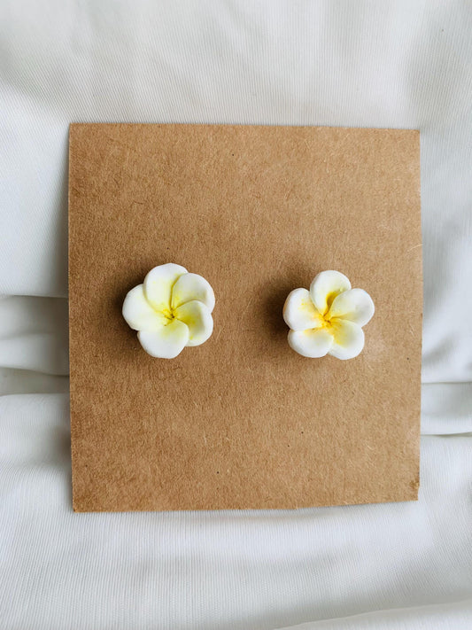White plumeria flower stud earrings