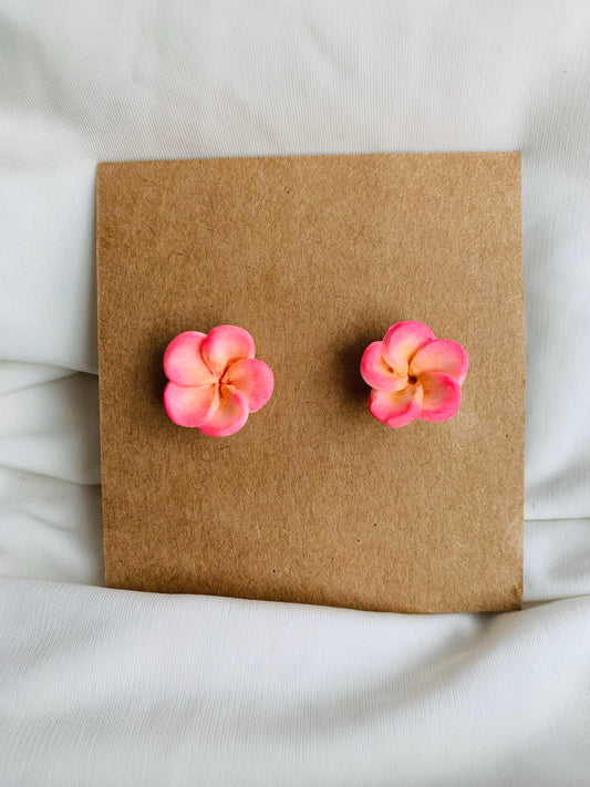 White and pink plumeria flower stud earrings