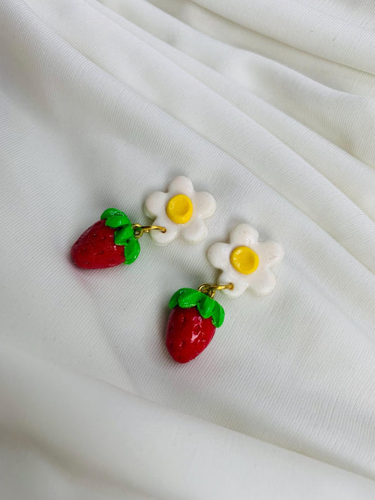 Strawberry with a blossom earrings