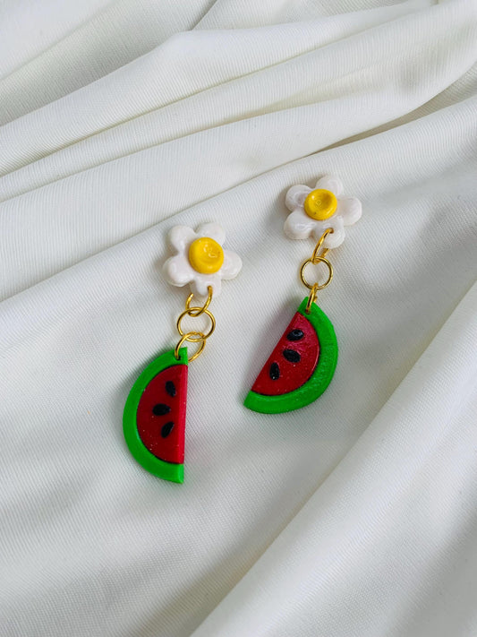 Watermelon with a blossom earrings