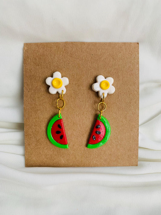 Watermelon with a blossom earrings