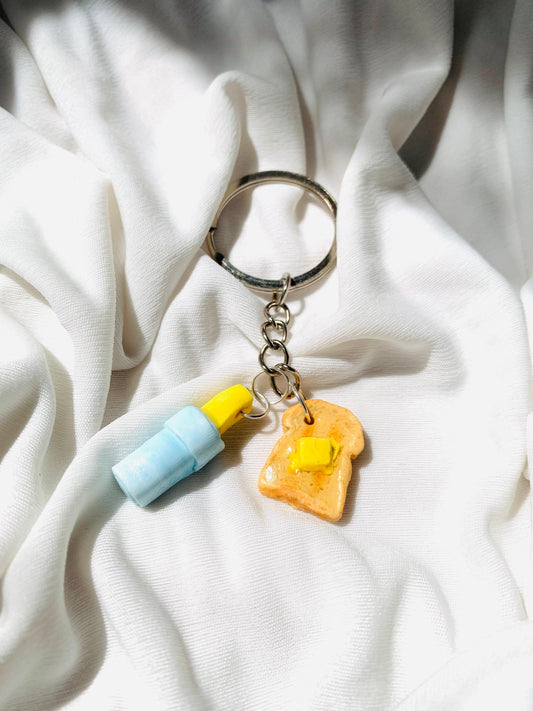 Cute butter & butter toasties keychain/ key ring/ key tag
