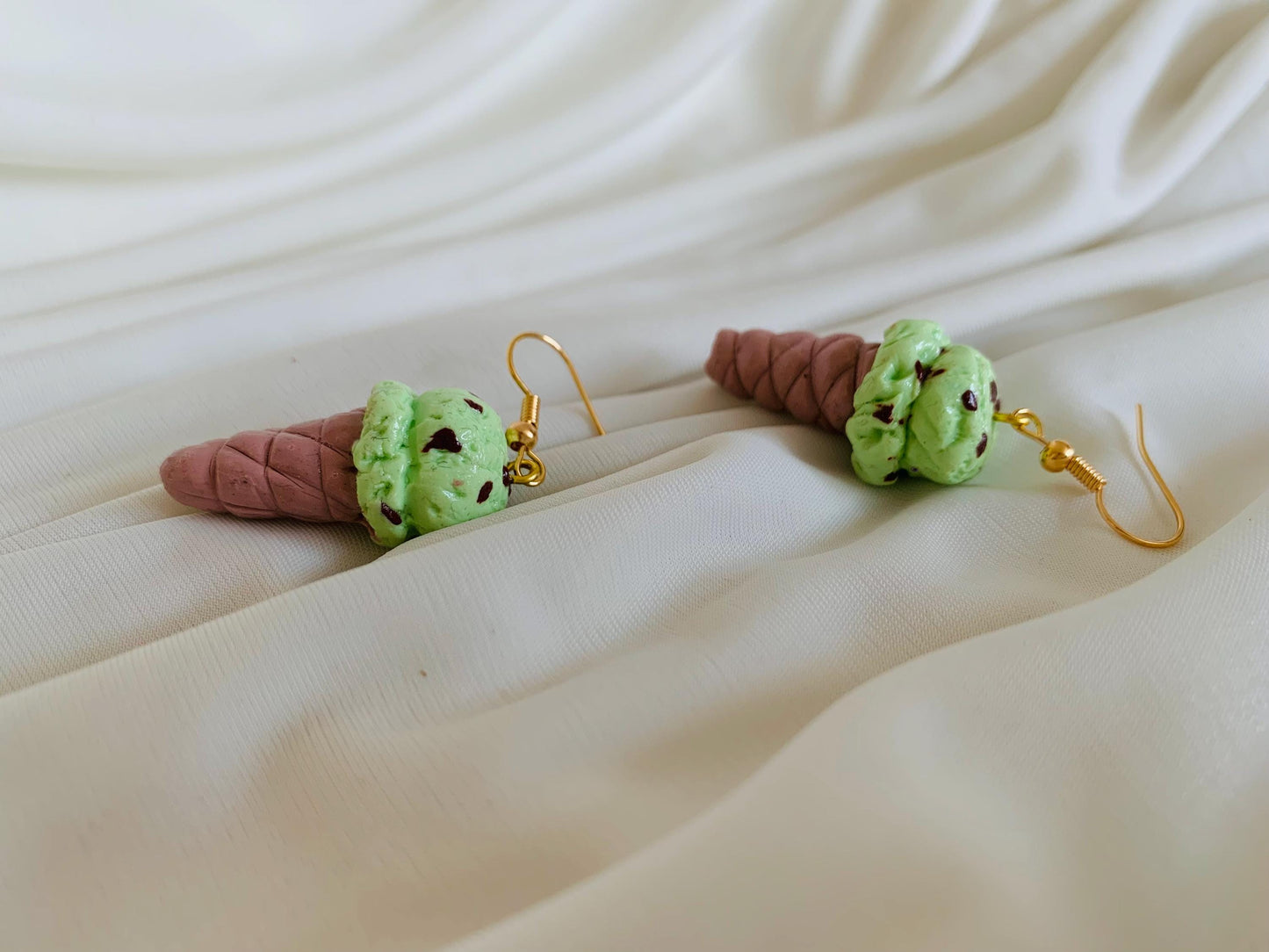 Mint chocolate chip ice cream earrings