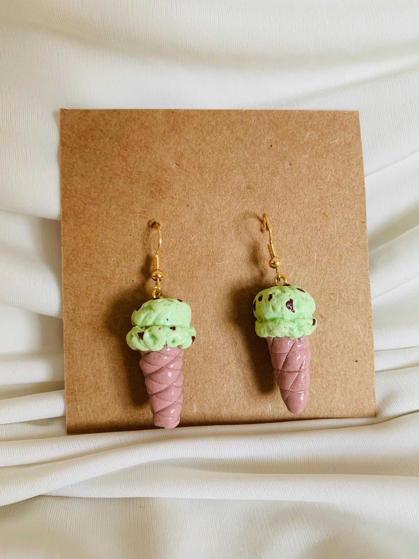 Mint chocolate chip ice cream earrings