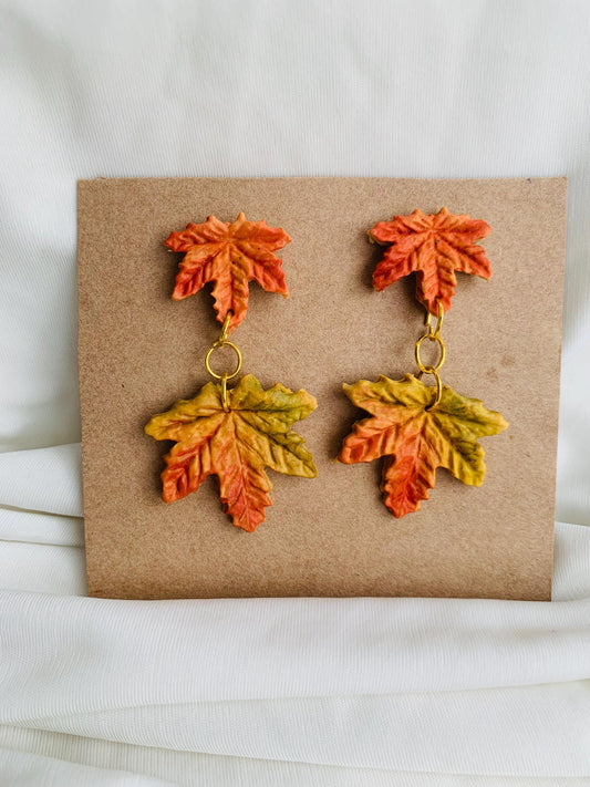 Autumn coloured maple leaves earrings