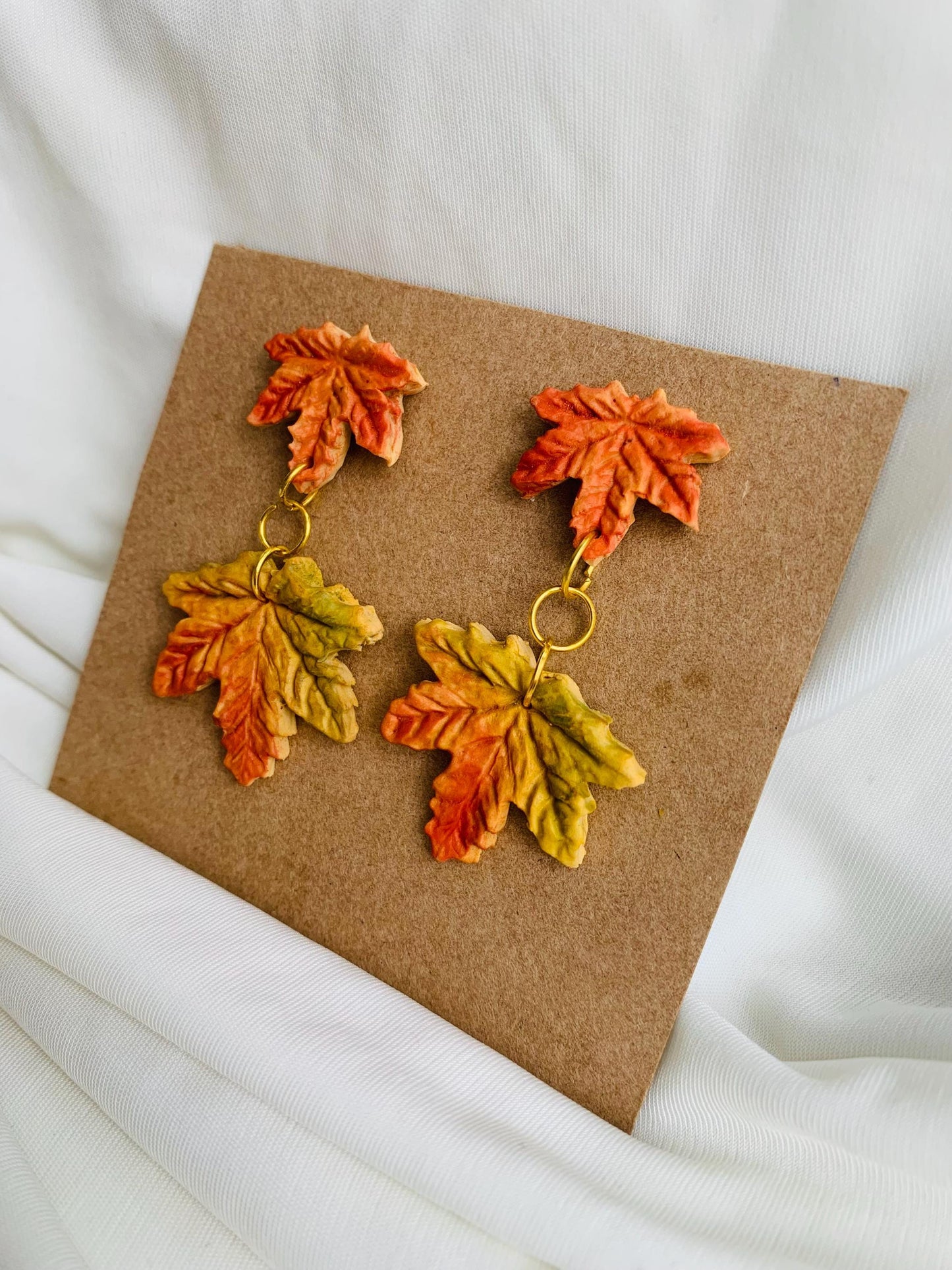 Autumn coloured maple leaves earrings