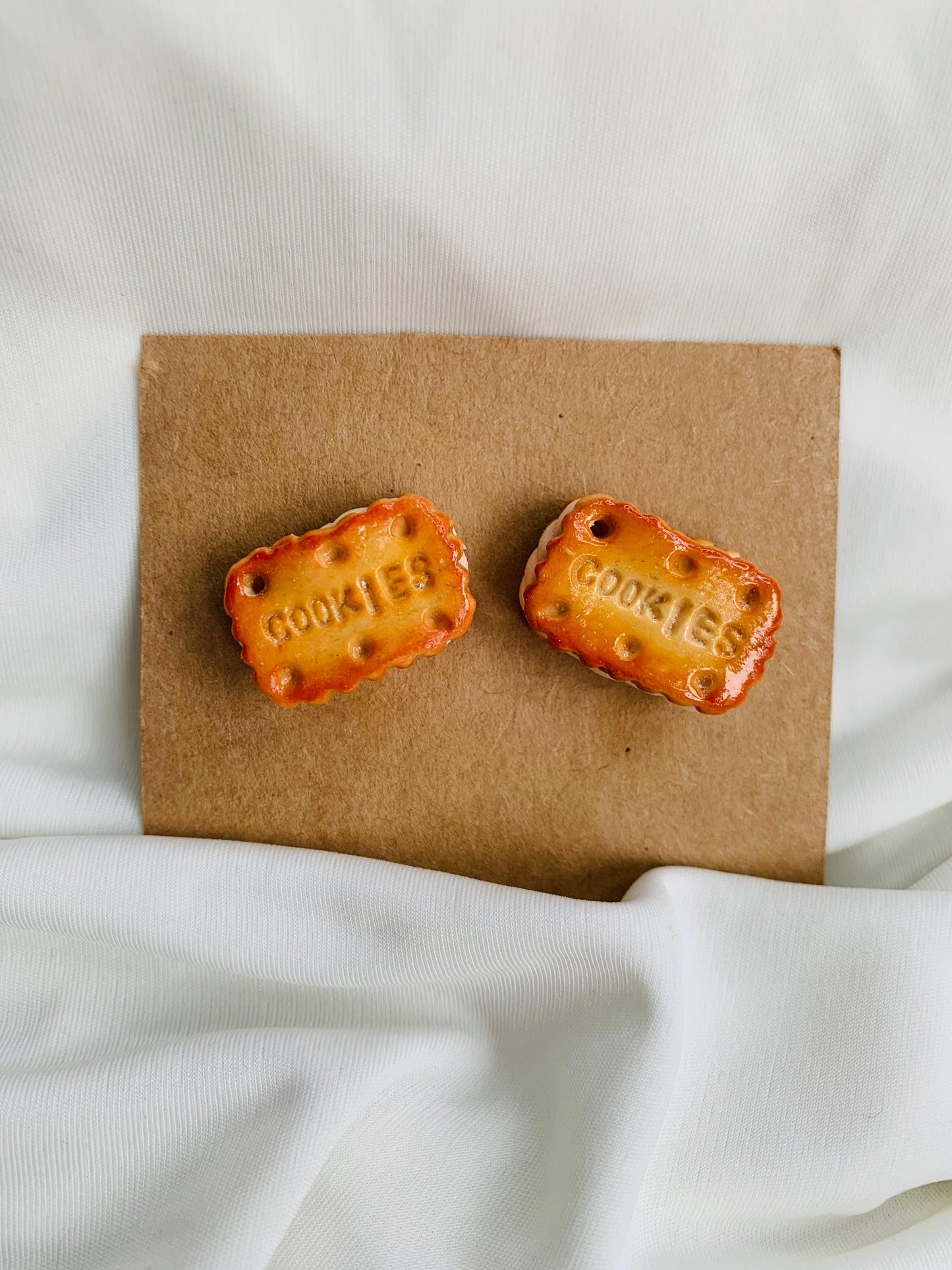 Custard cream puff cookies earrings