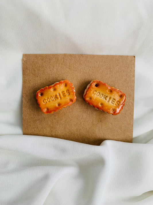 Custard cream puff cookies earrings
