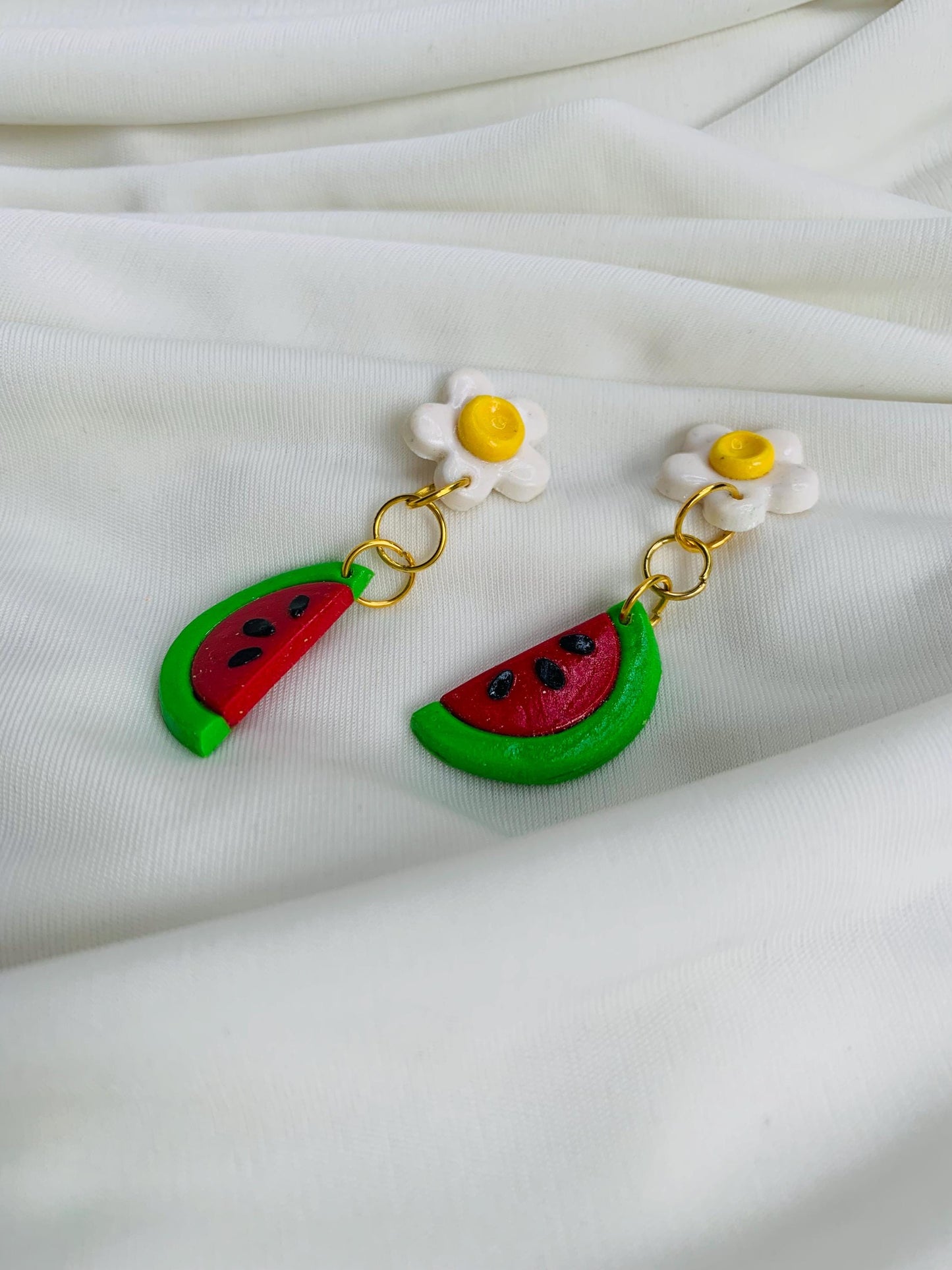 Watermelon with a blossom earrings