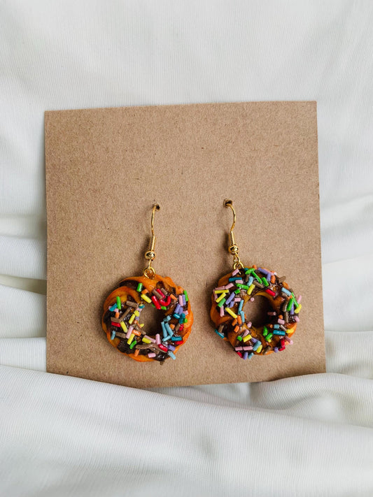 Chocolate frosting & sprinkles covered Bundt cake earrings