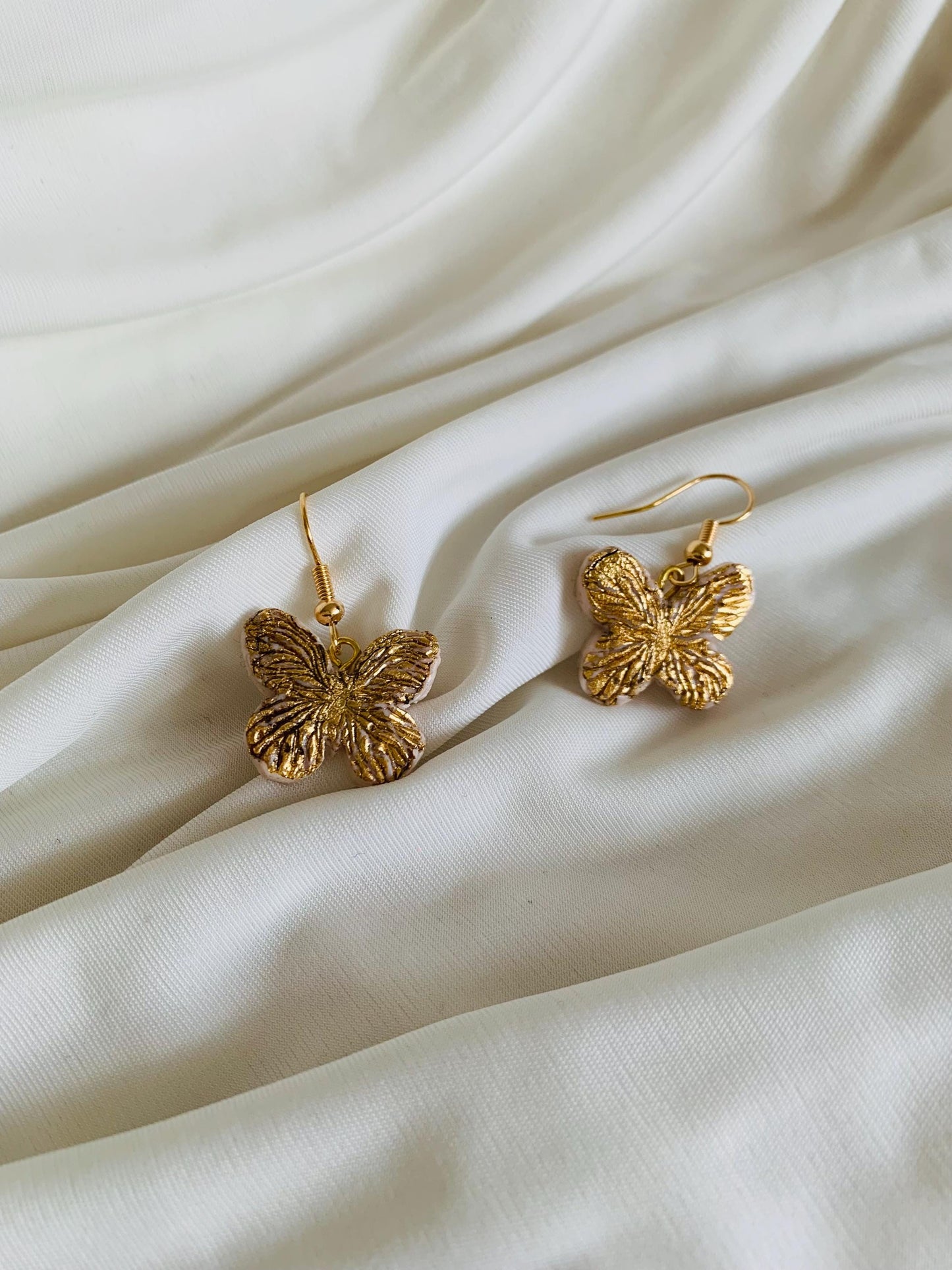 Gold metallic paper embossed butterfly earrings