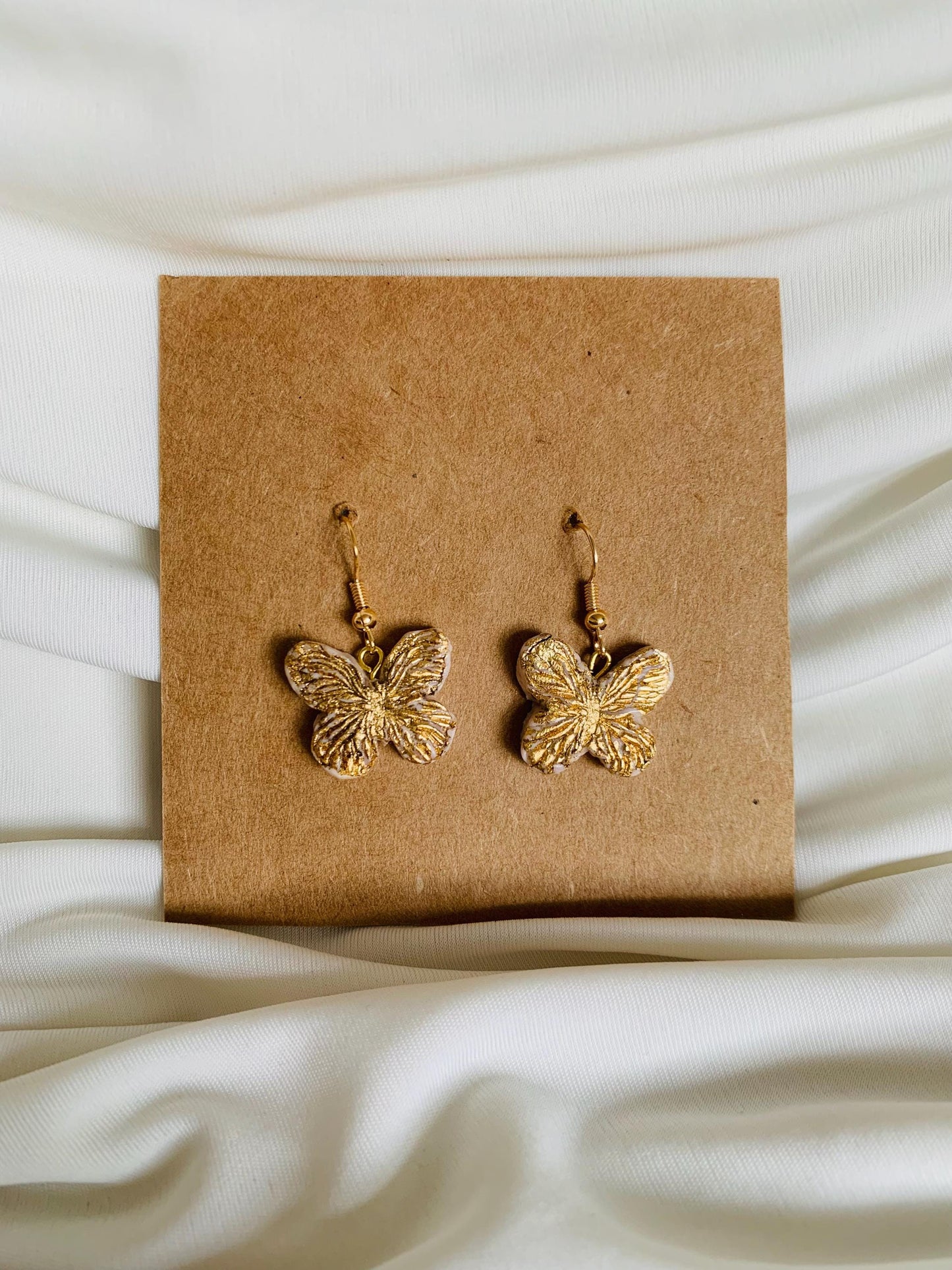 Gold metallic paper embossed butterfly earrings