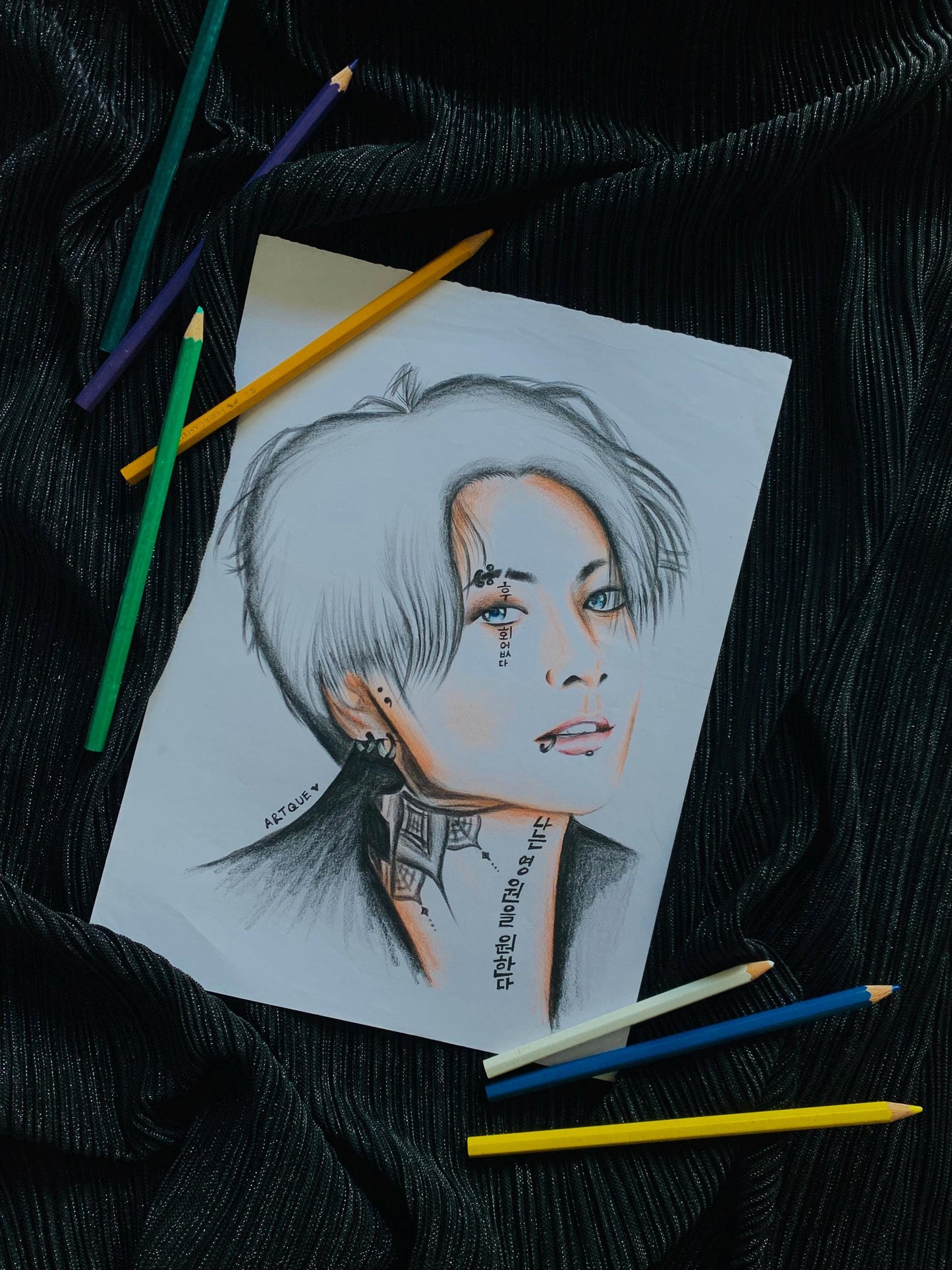 Goth Jungkook of BTS colour pencil Art Print/Poster, Fanart, Matte, K-Pop, Gift, BTS