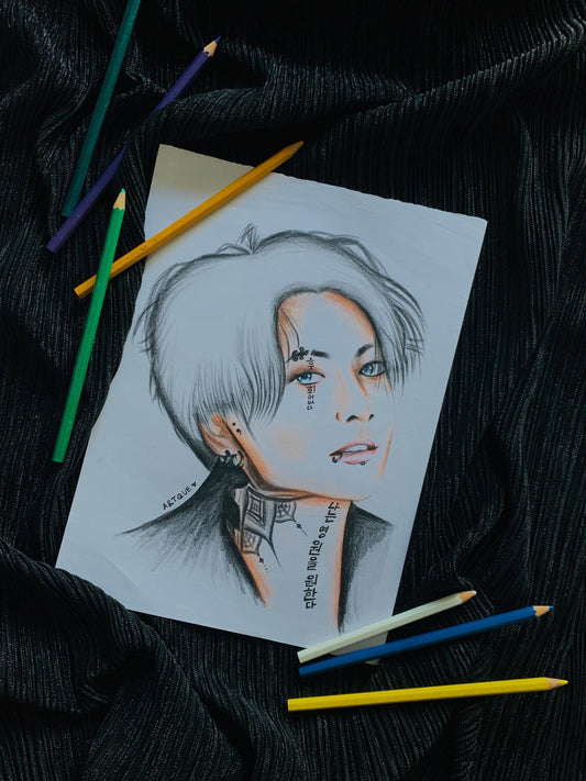 Goth Jungkook of BTS colour pencil Art Print/Poster, Fanart, Matte, K-Pop, Gift, BTS