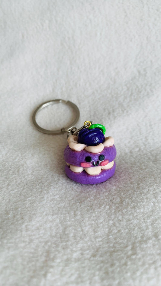 Kawaii Blueberry macaron keychain