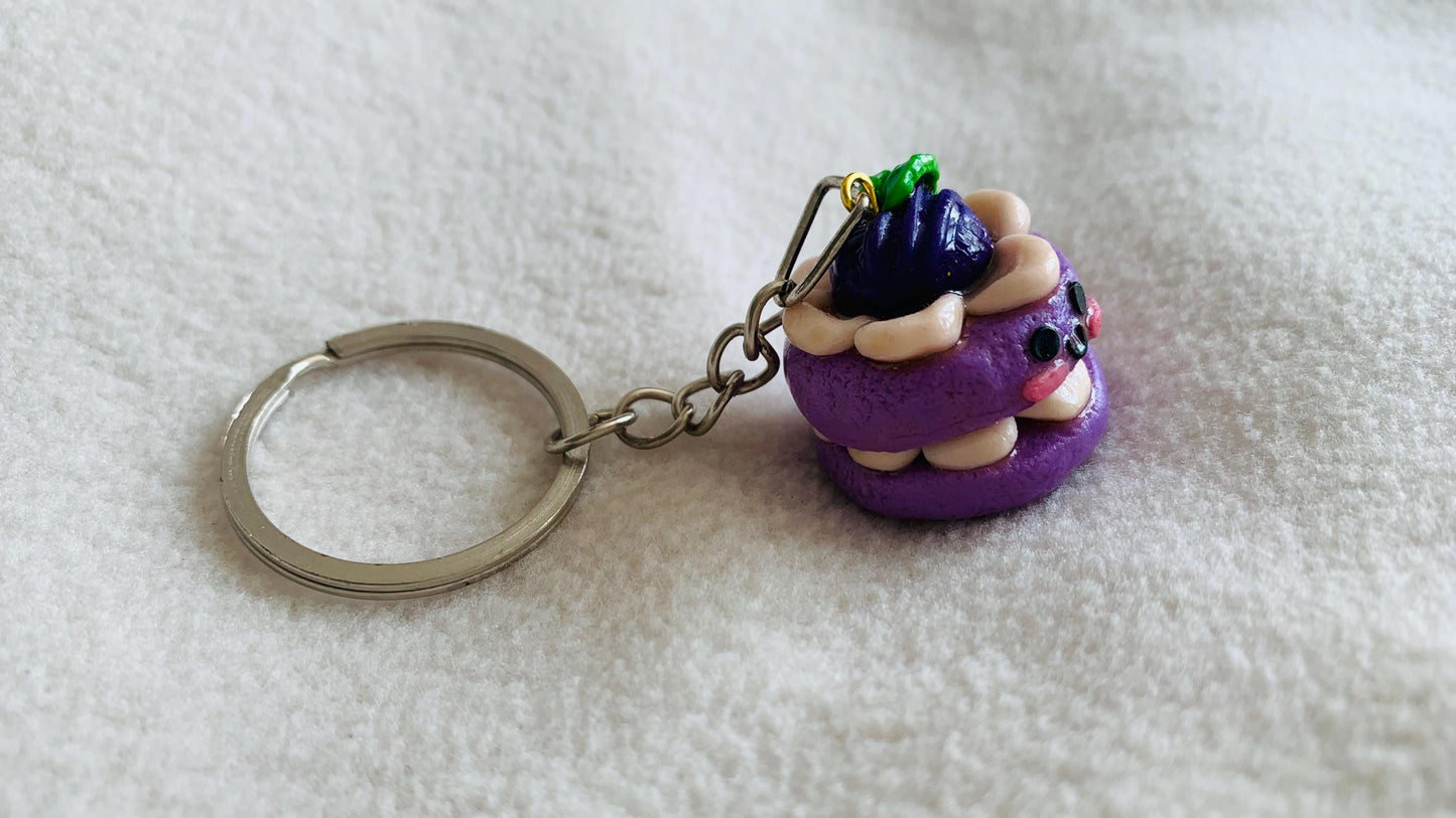 Kawaii Blueberry macaron keychain